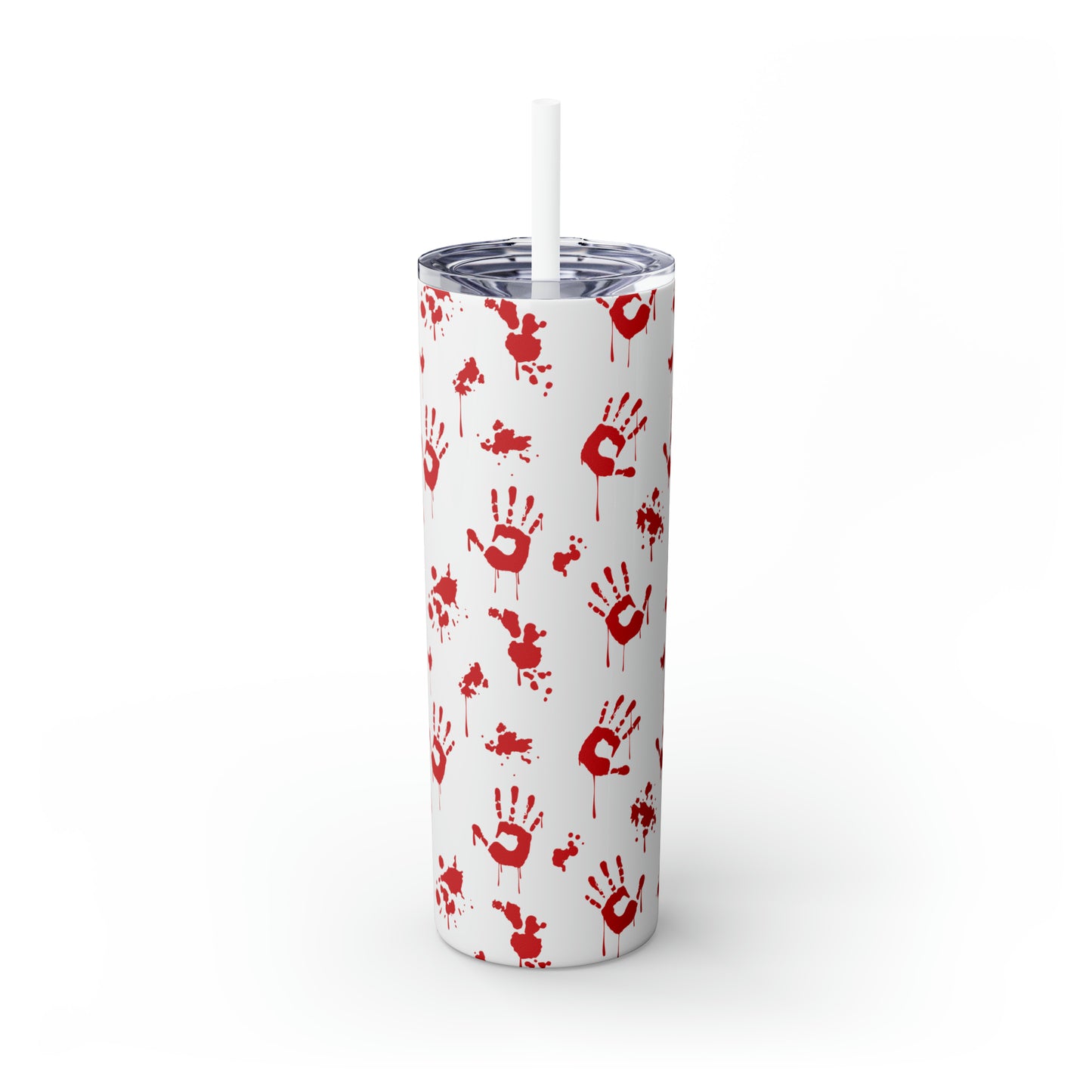 Bloody Hand-Skinny Tumbler with Straw, 20oz
