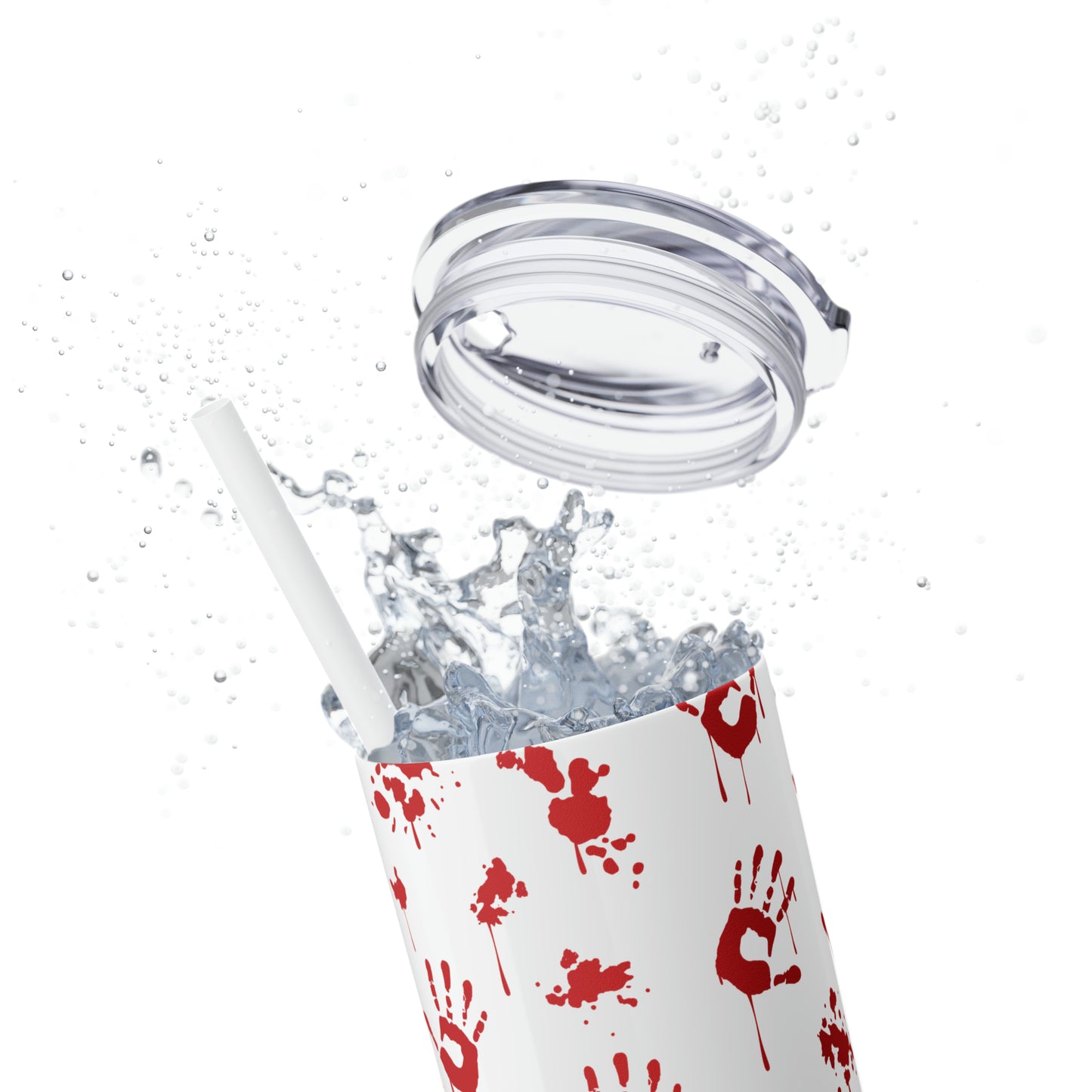 Bloody Hand-Skinny Tumbler with Straw, 20oz