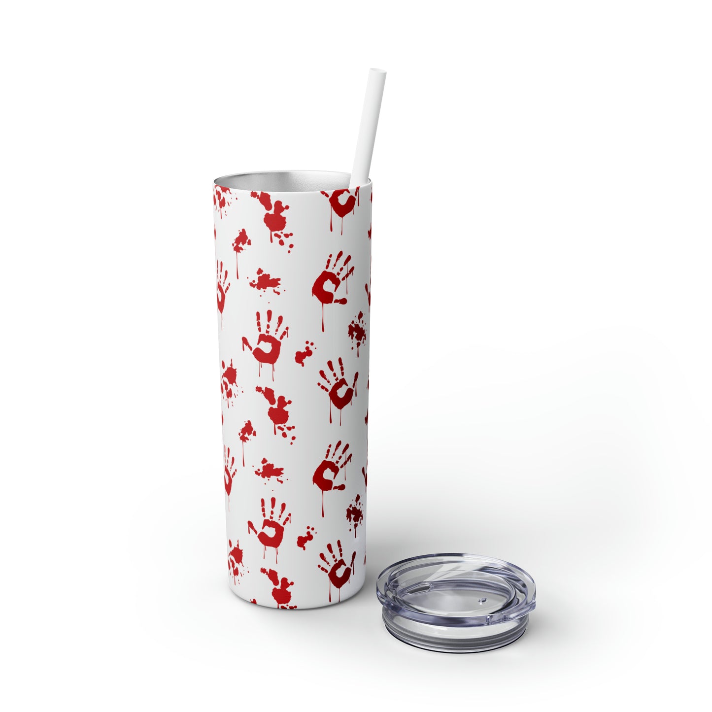 Bloody Hand-Skinny Tumbler with Straw, 20oz